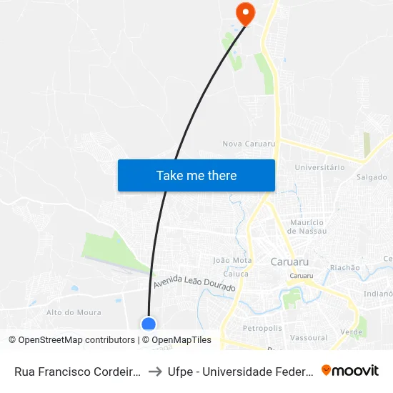 Rua Francisco Cordeiro De Souza, 345 to Ufpe - Universidade Federal De Pernambuco map