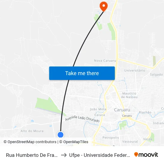 Rua Humberto De Franca E Silva, 280 to Ufpe - Universidade Federal De Pernambuco map