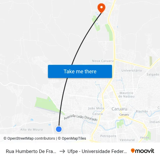 Rua Humberto De Franca E Silva, 304 to Ufpe - Universidade Federal De Pernambuco map