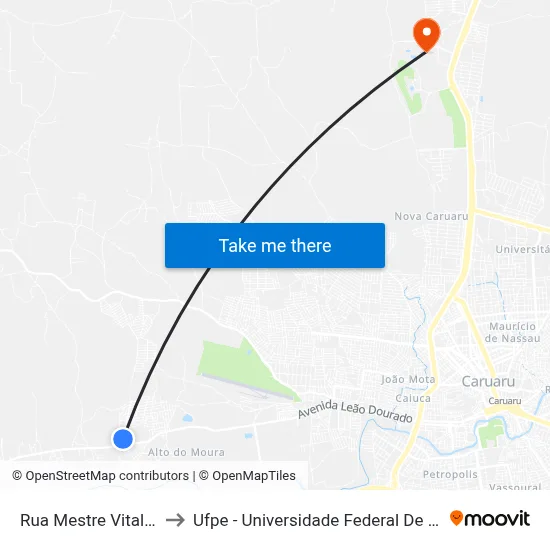 Rua Mestre Vitalino, 730 to Ufpe - Universidade Federal De Pernambuco map