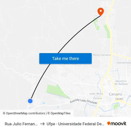 Rua Julio Fernandes, 200 to Ufpe - Universidade Federal De Pernambuco map