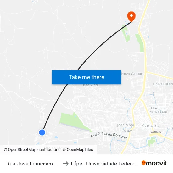 Rua José Francisco De Moura, 196 to Ufpe - Universidade Federal De Pernambuco map