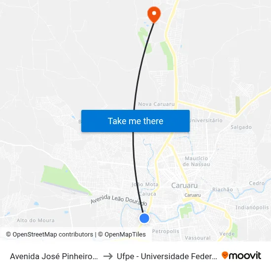 Avenida José Pinheiro Dos Santos, 278 to Ufpe - Universidade Federal De Pernambuco map