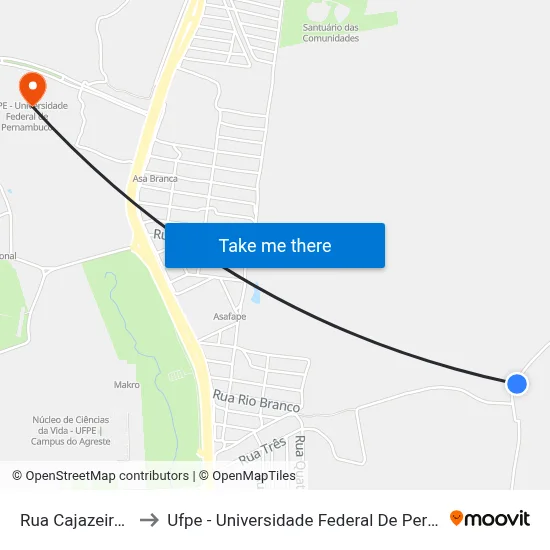 Rua Cajazeiras 20 to Ufpe - Universidade Federal De Pernambuco map