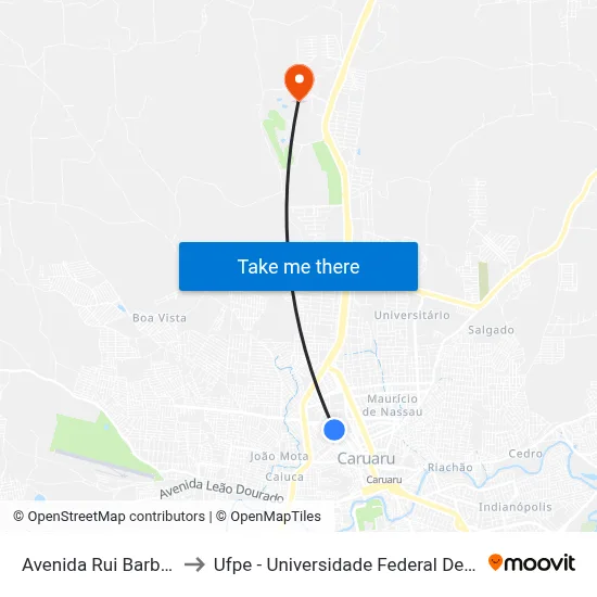 Avenida Rui Barbosa, 539 to Ufpe - Universidade Federal De Pernambuco map