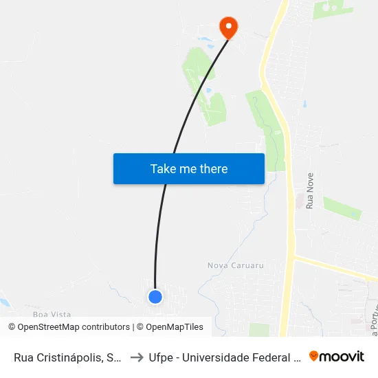 Rua Cristinápolis, S/N - Caruaru to Ufpe - Universidade Federal De Pernambuco map