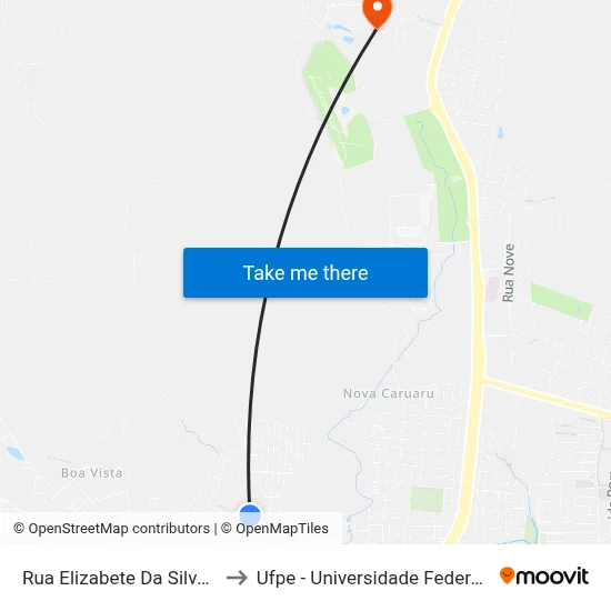 Rua Elizabete Da Silva, 599 - Caruaru to Ufpe - Universidade Federal De Pernambuco map