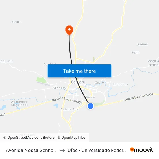 Avenida Nossa Senhora Aparecida 90 to Ufpe - Universidade Federal De Pernambuco map