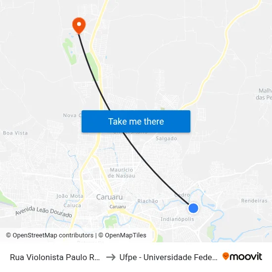 Rua Violonista Paulo Roberto Da Silva 70 to Ufpe - Universidade Federal De Pernambuco map