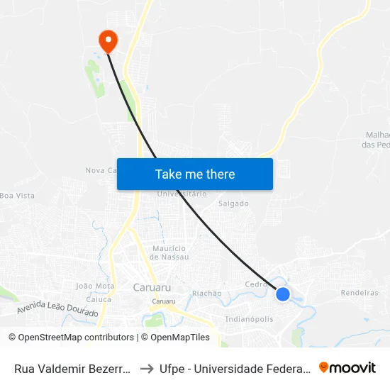 Rua Valdemir Bezerra Da Silva 159 to Ufpe - Universidade Federal De Pernambuco map