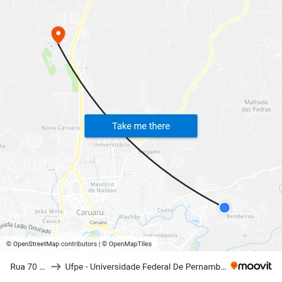 Rua 70 35 to Ufpe - Universidade Federal De Pernambuco map