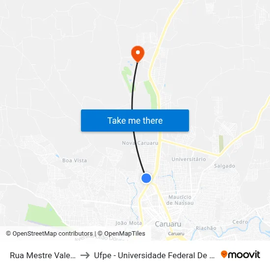Rua Mestre Valentim 14 to Ufpe - Universidade Federal De Pernambuco map