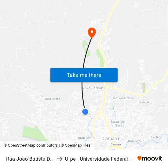 Rua João Batista De Lima 320 to Ufpe - Universidade Federal De Pernambuco map