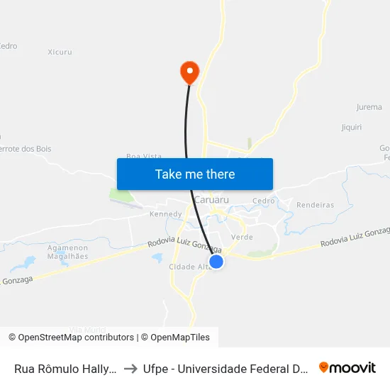Rua Rômulo Hallyday 2178 to Ufpe - Universidade Federal De Pernambuco map