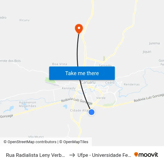 Rua Radialista Leny Verbena Queiroga Barros 204 to Ufpe - Universidade Federal De Pernambuco map