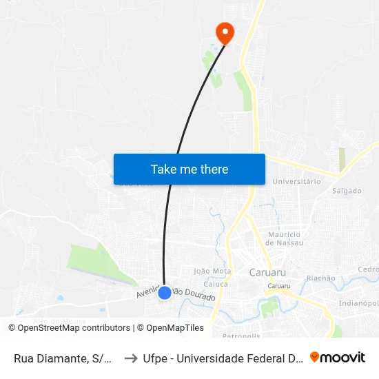 Rua Diamante, S/N - Caruaru to Ufpe - Universidade Federal De Pernambuco map