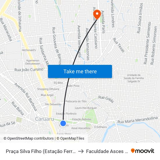 Praça Silva Filho (Estação Ferroviária) to Faculdade Asces Unita map