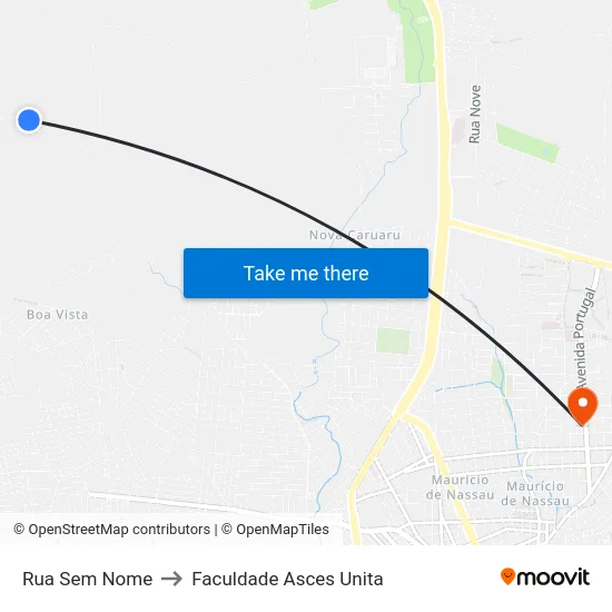 Rua Sem Nome to Faculdade Asces Unita map