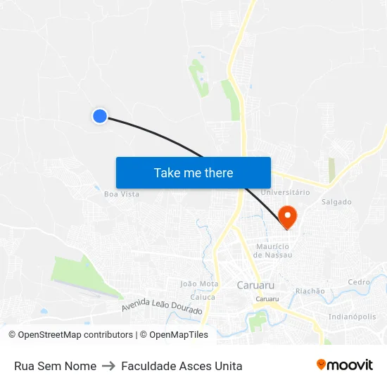 Rua Sem Nome to Faculdade Asces Unita map