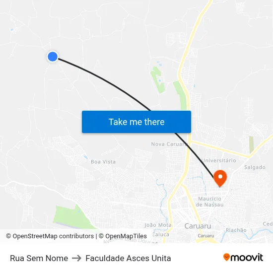 Rua Sem Nome to Faculdade Asces Unita map