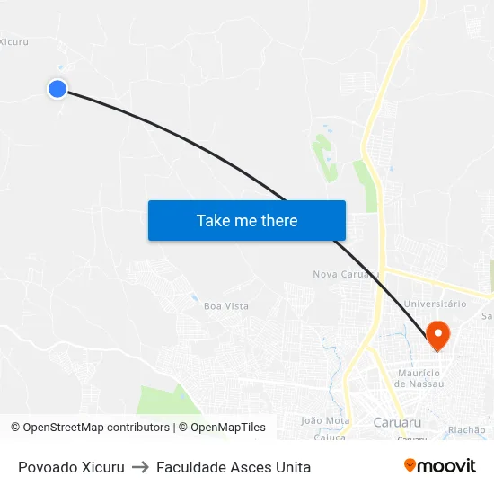 Povoado Xicuru to Faculdade Asces Unita map