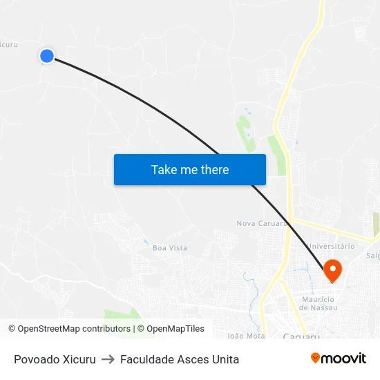 Povoado Xicuru to Faculdade Asces Unita map