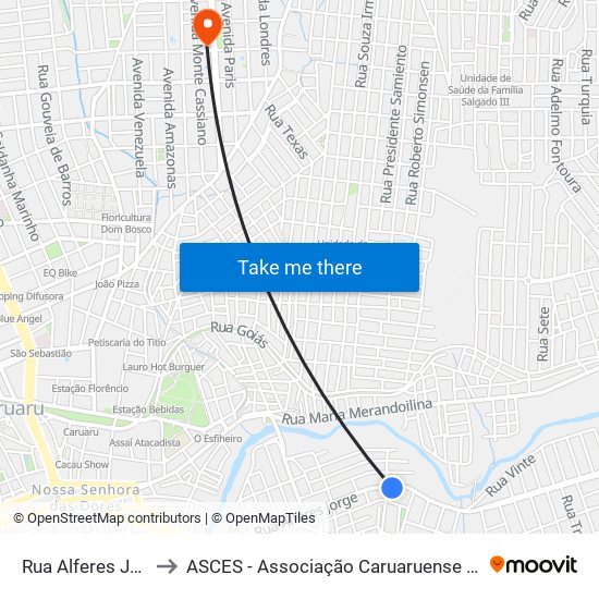 Rua Alferes Jorge, 708 to ASCES - Associação Caruaruense de Ensino Superior map