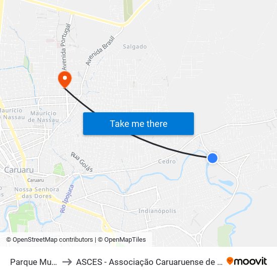 Parque Municipal to ASCES - Associação Caruaruense de Ensino Superior map