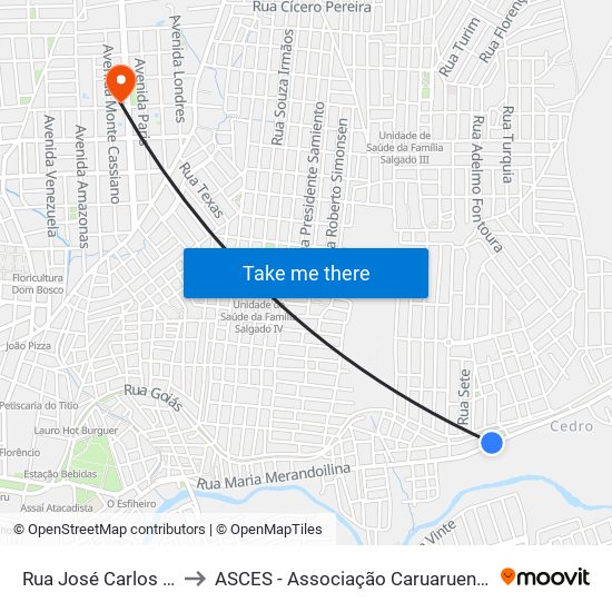 Rua José Carlos Coutinho, 10 to ASCES - Associação Caruaruense de Ensino Superior map