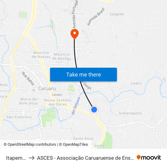 Itapemirim to ASCES - Associação Caruaruense de Ensino Superior map