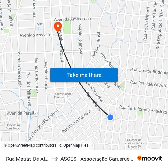 Rua Matias De Albuquerque, 45 to ASCES - Associação Caruaruense de Ensino Superior map