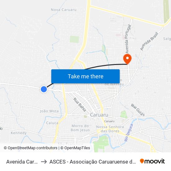 Avenida Caruaru 60 to ASCES - Associação Caruaruense de Ensino Superior map