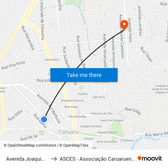 Avenida Joaquim Nabuco 145 to ASCES - Associação Caruaruense de Ensino Superior map