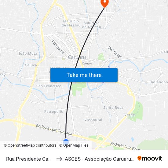 Rua Presidente Castelo Branco, 77b to ASCES - Associação Caruaruense de Ensino Superior map