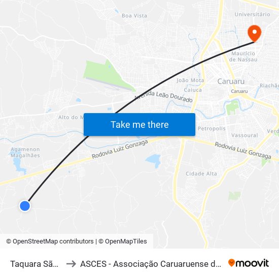 Taquara São Pedro to ASCES - Associação Caruaruense de Ensino Superior map