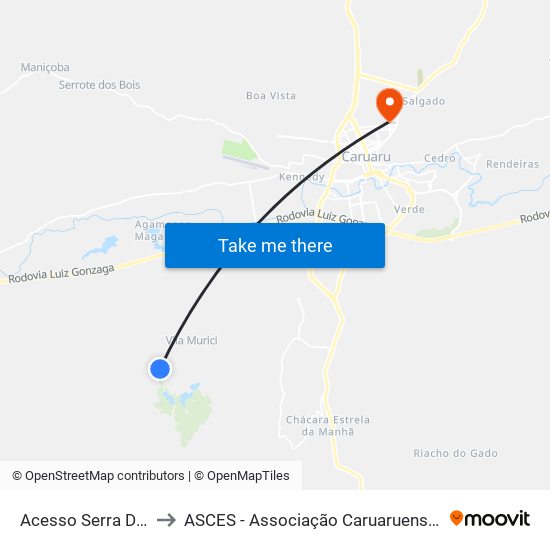 Acesso Serra Dos Cavalos to ASCES - Associação Caruaruense de Ensino Superior map