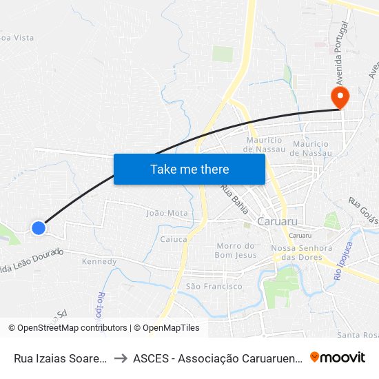 Rua Izaias Soares Bezerra, 40 to ASCES - Associação Caruaruense de Ensino Superior map