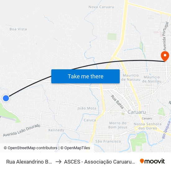 Rua Alexandrino Boa Ventura, 800 to ASCES - Associação Caruaruense de Ensino Superior map