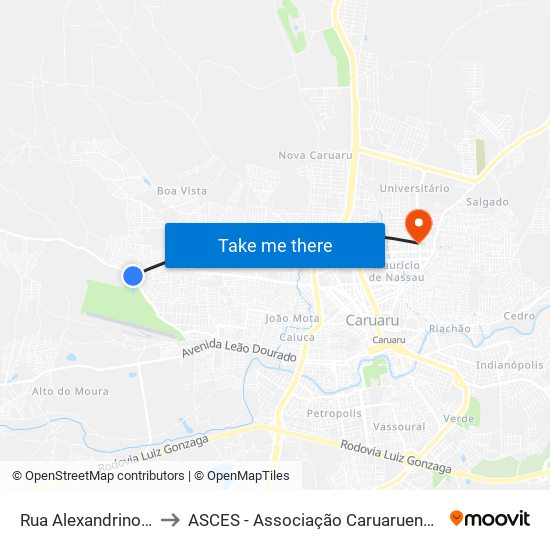 Rua Alexandrino Ferreira, 99 to ASCES - Associação Caruaruense de Ensino Superior map