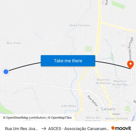 Rua Um Res Joao Batista, 342 to ASCES - Associação Caruaruense de Ensino Superior map