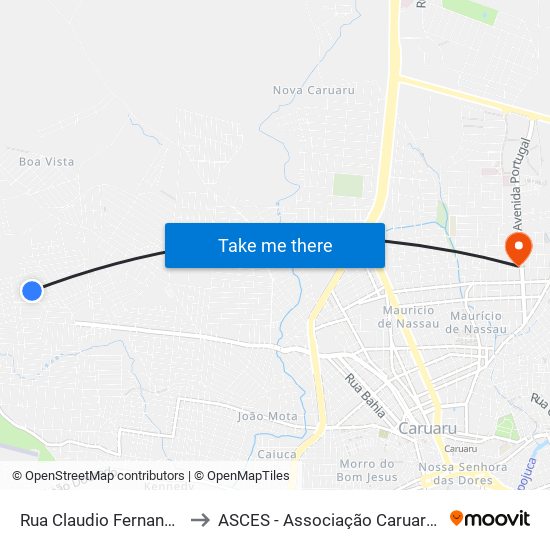 Rua Claudio Fernando Neves Soares, 8 to ASCES - Associação Caruaruense de Ensino Superior map