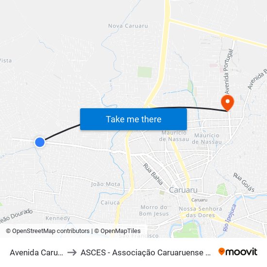 Avenida Caruaru, 520 to ASCES - Associação Caruaruense de Ensino Superior map