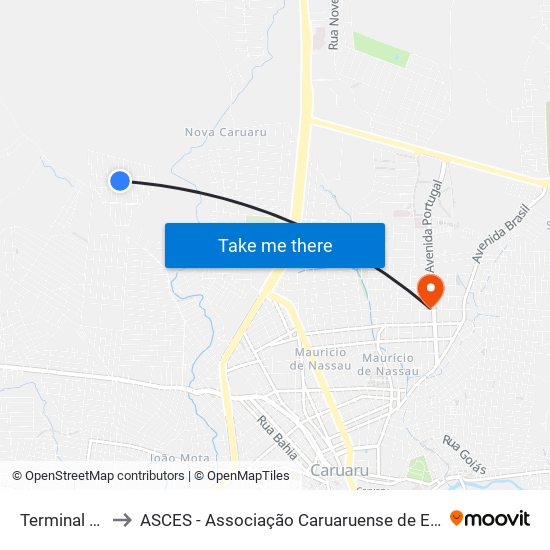 Terminal Carua to ASCES - Associação Caruaruense de Ensino Superior map