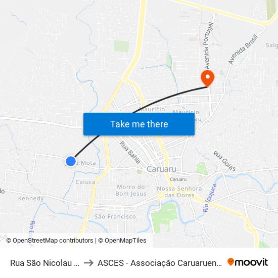 Rua São Nicolau De Mira, 366 to ASCES - Associação Caruaruense de Ensino Superior map