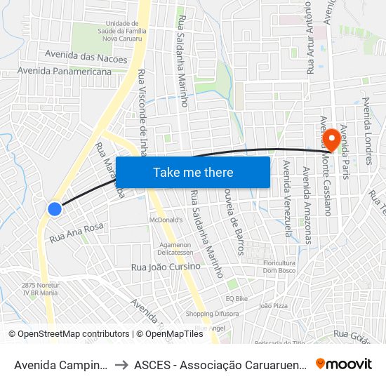 Avenida Campina Grande, 64 to ASCES - Associação Caruaruense de Ensino Superior map