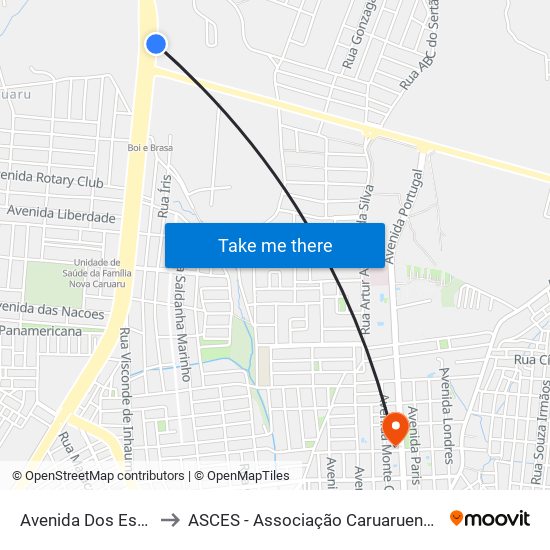 Avenida Dos Estados, 2136 to ASCES - Associação Caruaruense de Ensino Superior map