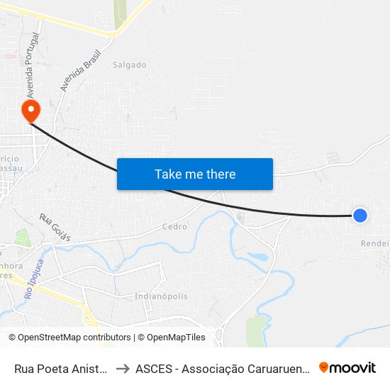 Rua Poeta Anistaldo Lins, 76 to ASCES - Associação Caruaruense de Ensino Superior map