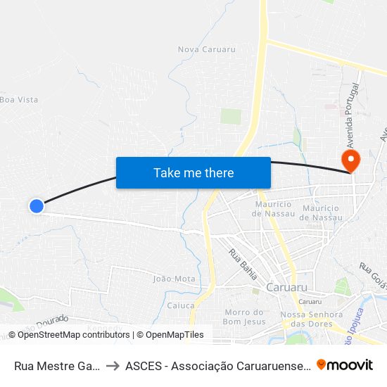 Rua Mestre Galdino, 160 to ASCES - Associação Caruaruense de Ensino Superior map