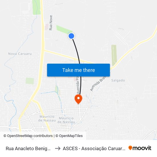 Rua Anacleto Benigno De Menezes, 180 to ASCES - Associação Caruaruense de Ensino Superior map