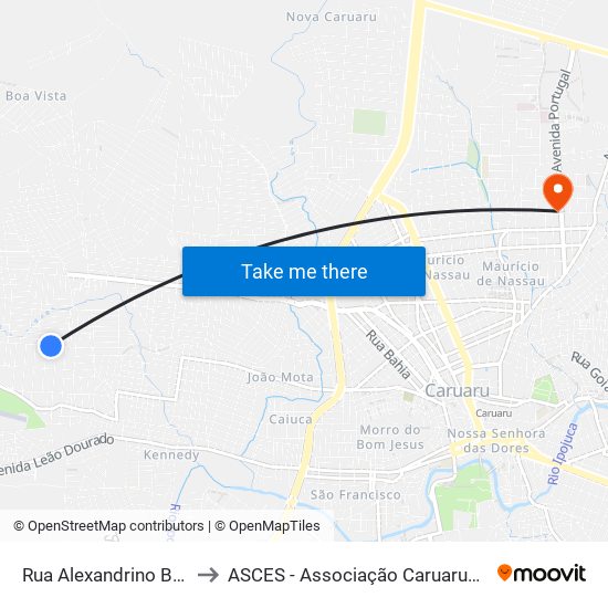 Rua Alexandrino Boa Ventura, 299 to ASCES - Associação Caruaruense de Ensino Superior map